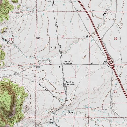 USGS 24K topo map of Ludlow Memorial, CO