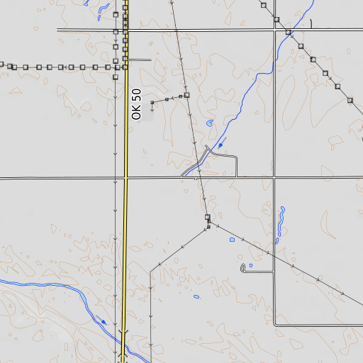 OpenTopoMap map of Bearcat Creek, OK
