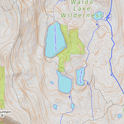 OpenTopoMap map of Eddeeleo Lakes, OR