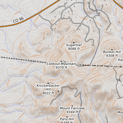OpenTopoMap map of Lookout Mountain, CO