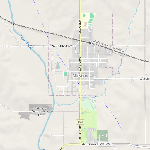 OpenStreetMap map of Malvern Post Office, IA