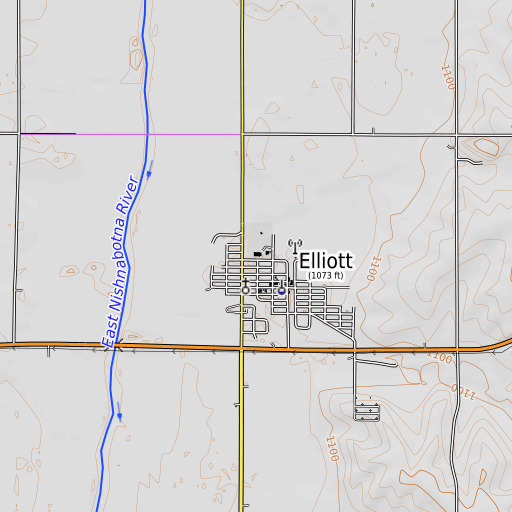 OpenTopoMap map of Elliott Elementary School, IA