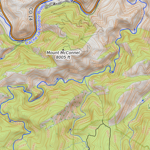 OpenTopoMap map of Larimer County, CO