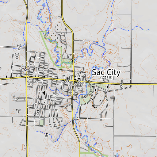 OpenTopoMap map of Sac County Courthouse, IA