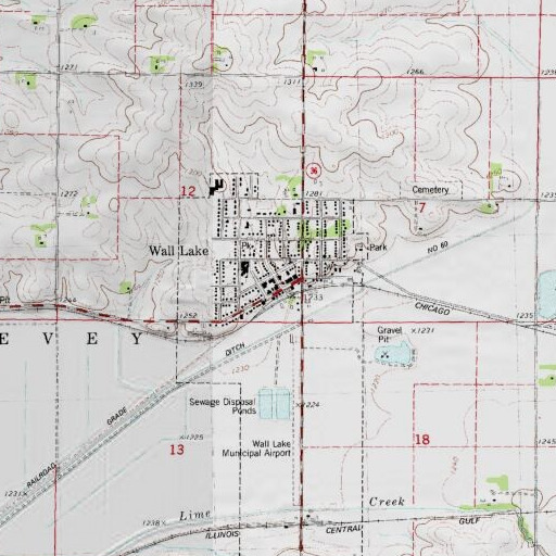 USGS 24K topo map of Wall Lake Library, IA