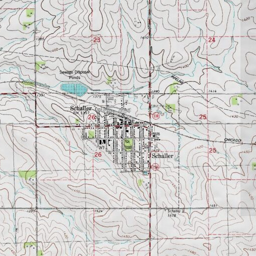 USGS 24K topo map of Schaller Post Office, IA