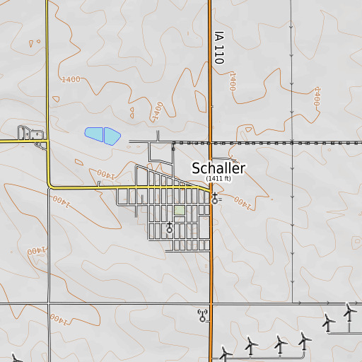 OpenTopoMap map of Schaller Library, IA
