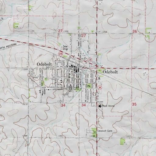 USGS 24K topo map of Odebolt Post Office, IA