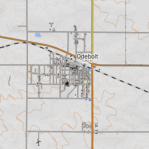 OpenTopoMap map of Odebolt Post Office, IA
