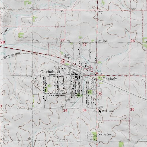 USGS 24K topo map of Odebolt City Hall, IA