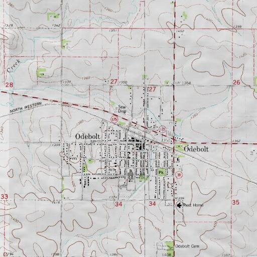 USGS 24K topo map of Odebolt, IA