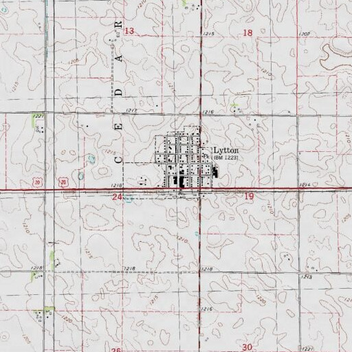 USGS 24K topo map of Lytton Public Library, IA