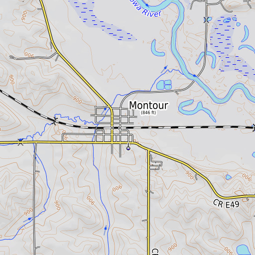 OpenTopoMap map of Montour, IA