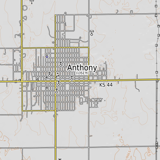 OpenTopoMap map of Anthony Public Library, KS