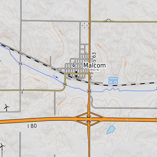 OpenTopoMap map of Malcom, IA
