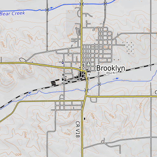 OpenTopoMap map of Brooklyn Elevator Incorporated Elevator, IA