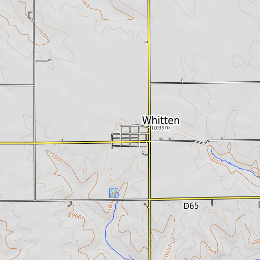 OpenTopoMap map of Whitten Post Office, IA