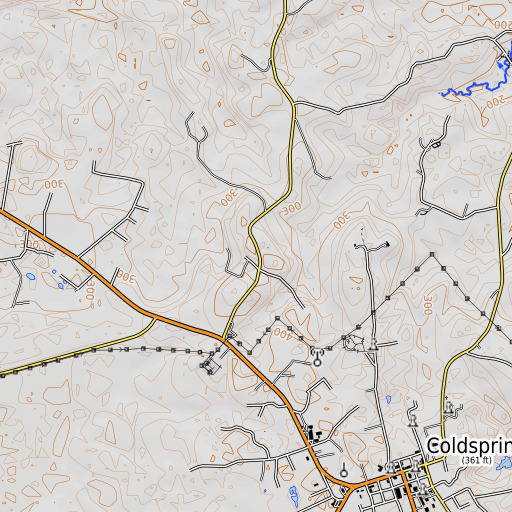 OpenTopoMap map of Gold Springs, TX