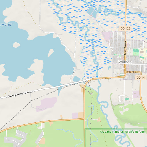 OpenStreetMap map of Walden Dam, CO