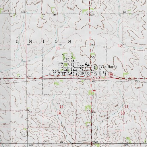USGS 24K topo map of Van Horne Library, IA