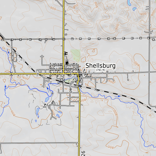OpenTopoMap map of Shellsburg Bridge, IA