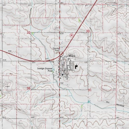USGS 24K topo map of Miles Post Office, IA
