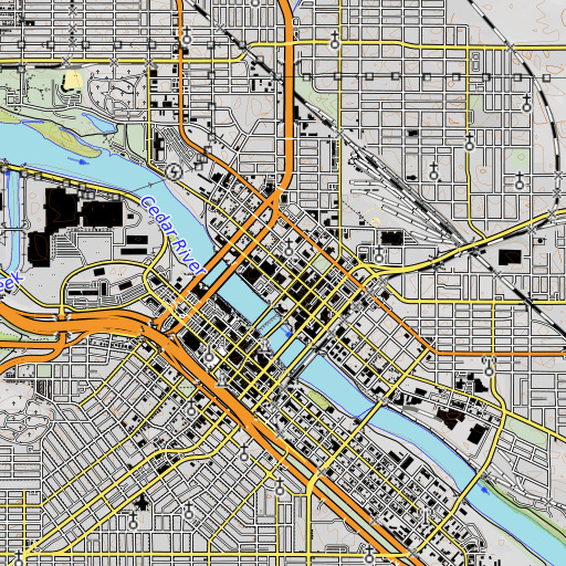 OpenTopoMap map of Waterloo Post Office, IA