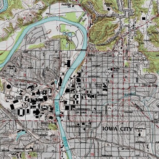 USGS 24K topo map of Burge Residence Hall, IA