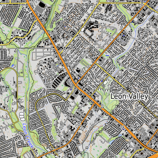 OpenTopoMap map of Leon Valley Elementary School, TX