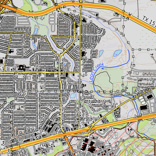 OpenTopoMap map of Cable Elementary School, TX