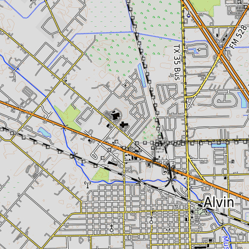 OpenTopoMap map of Hood Case Elementary School, TX