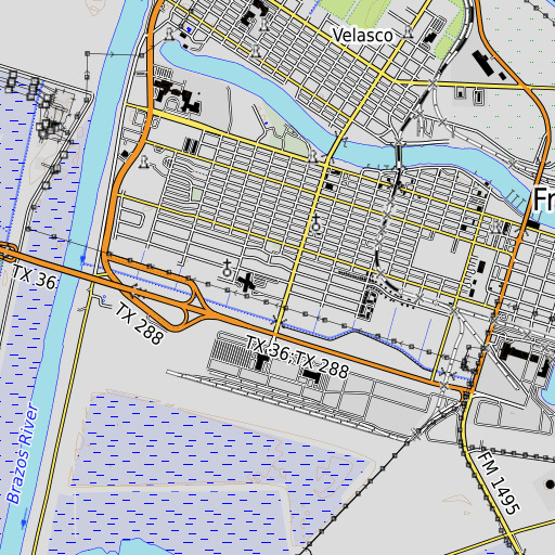 OpenTopoMap map of Jane Long Elementary School, TX