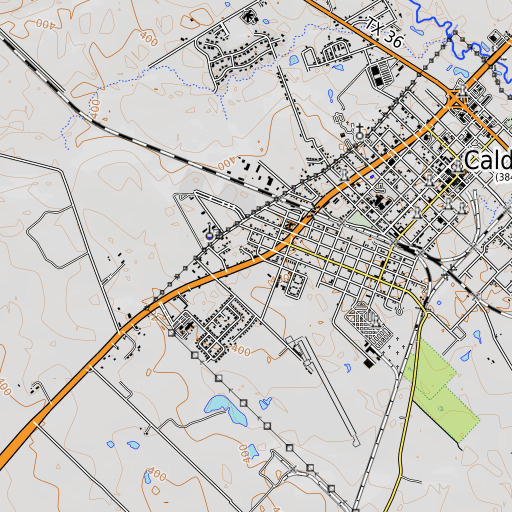 OpenTopoMap map of Caldwell Elementary School, TX