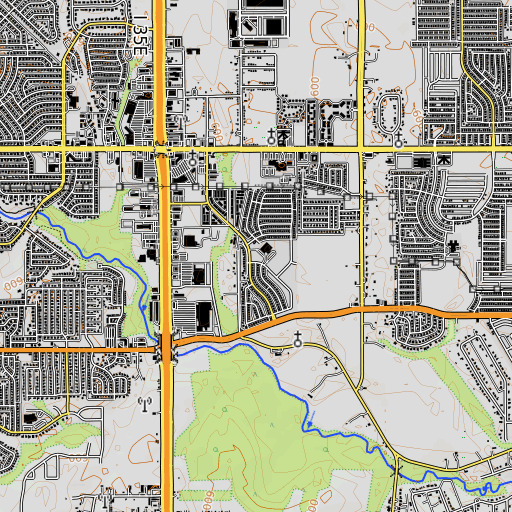 OpenTopoMap map of Rolling Hills Elementary School, TX