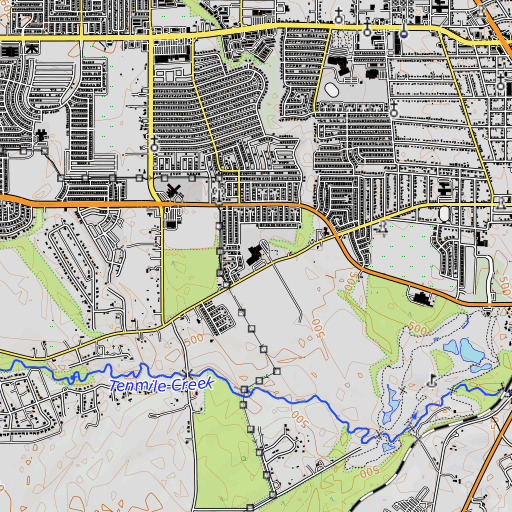 OpenTopoMap map of Lancaster Elementary School, TX