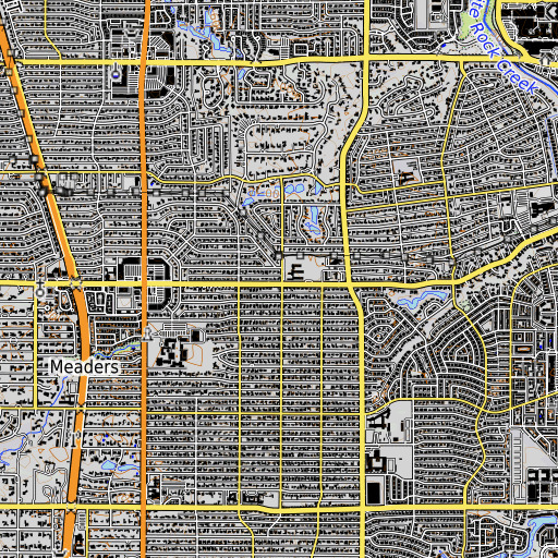 OpenTopoMap map of George B Dealey Middle School, TX