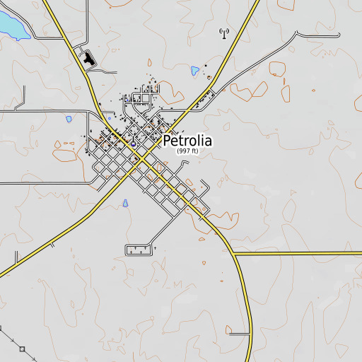 OpenTopoMap map of Petrolia Elementary School, TX