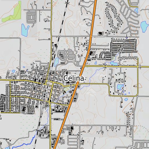 OpenTopoMap map of Celina Elementary School, TX