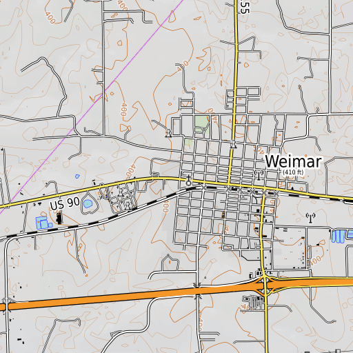 OpenTopoMap map of Weimar High School, TX