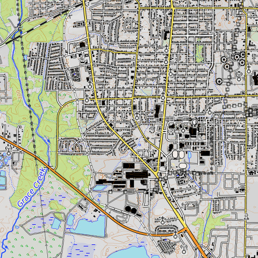 OpenTopoMap map of Pinewood Park Elementary School, TX