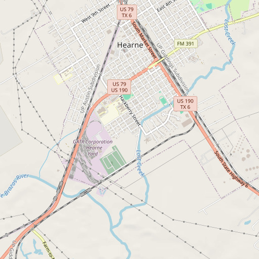 OpenStreetMap map of Hearne High School, TX