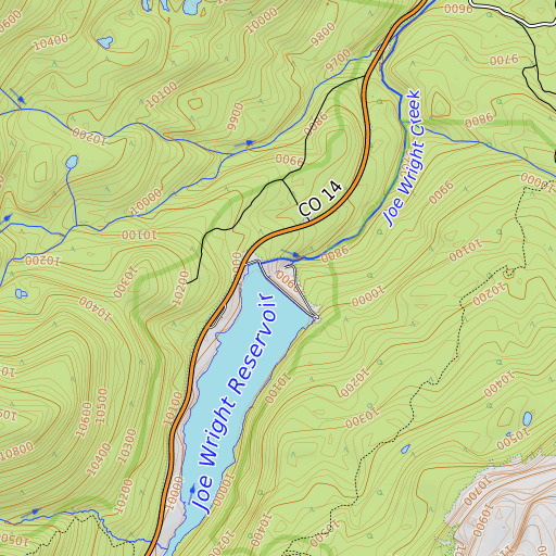 OpenTopoMap map of Joe Wright Dam, CO