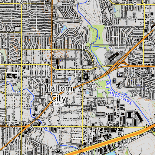 OpenTopoMap map of Birdville Elementary School, TX