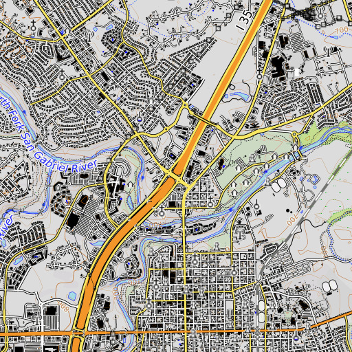 OpenTopoMap map of Raye McCoy Elementary School, TX