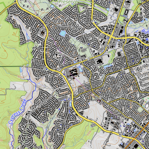 OpenTopoMap map of Cedar Park High School, TX