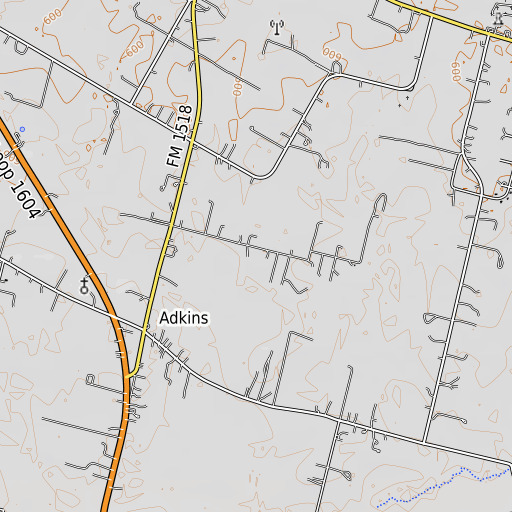 OpenTopoMap map of Oakalla Public Library, TX