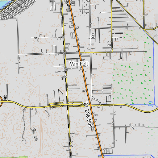 OpenTopoMap map of Angleton Library, TX