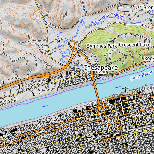 OpenTopoMap map of Chesapeake Post Office, OH