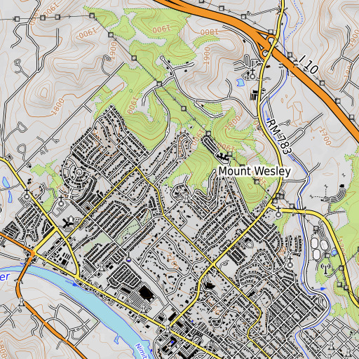 OpenTopoMap map of Schultz Park, TX