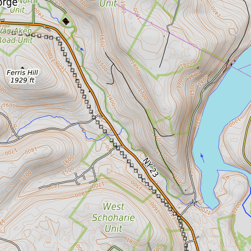 OpenTopoMap map of Fall Brook, NY